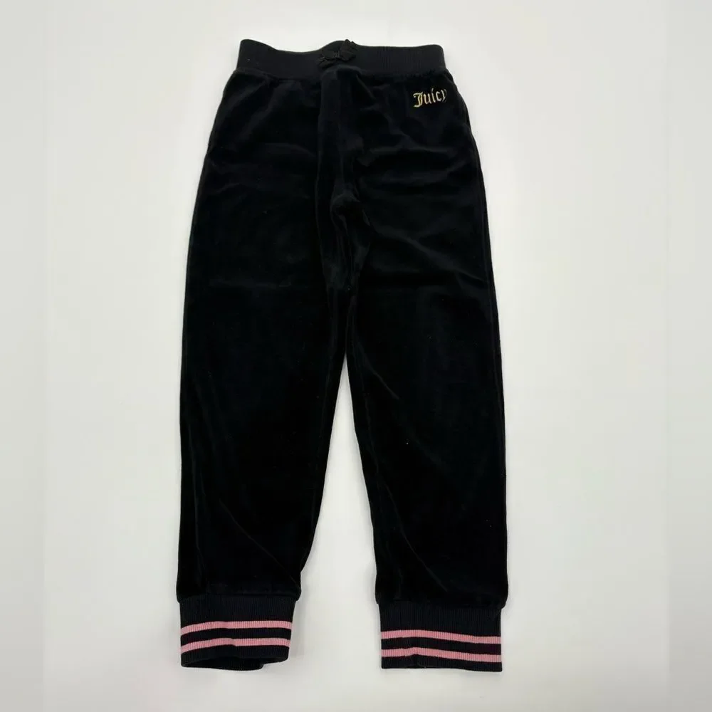 Juicy Couture Black girls Velour Pants with Pink Stripes